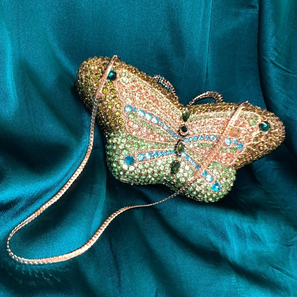 Crystal Green Butterfly Purse